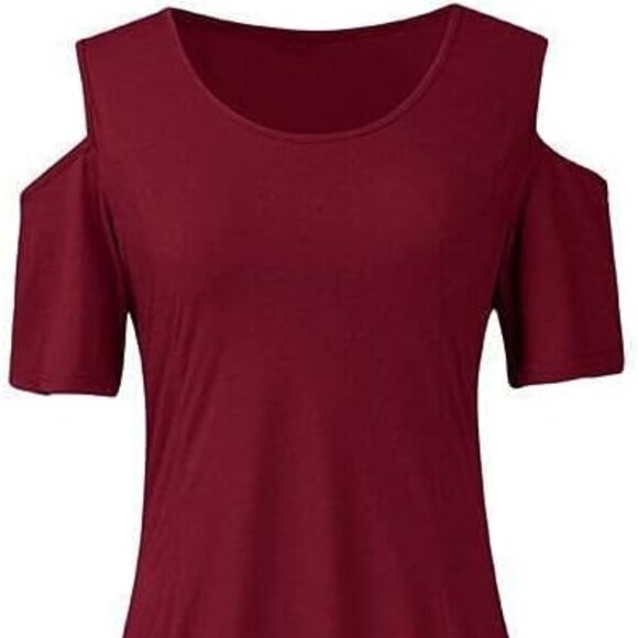 Womens Knit Cold Shoulder Maxi Dress Plus Size 3X Red High Low Pullover Party - Picture 3 of 7